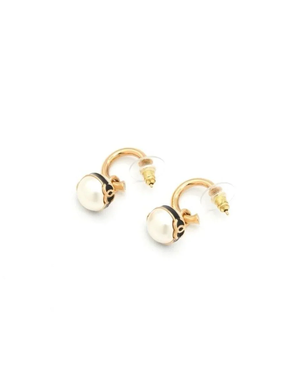 Chanel Earrings Gold Black CC Logo Hoop